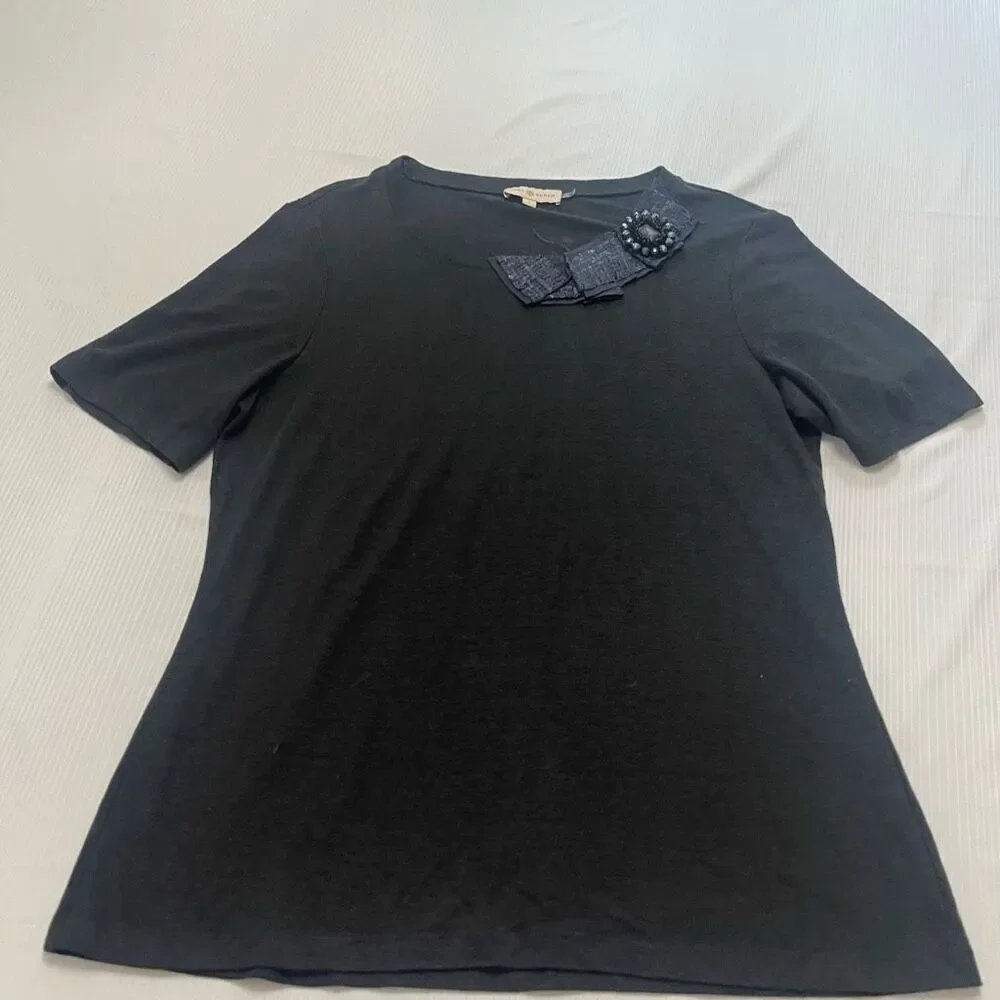 Tory Burch Black Blue Marcella Linen Top Size Large